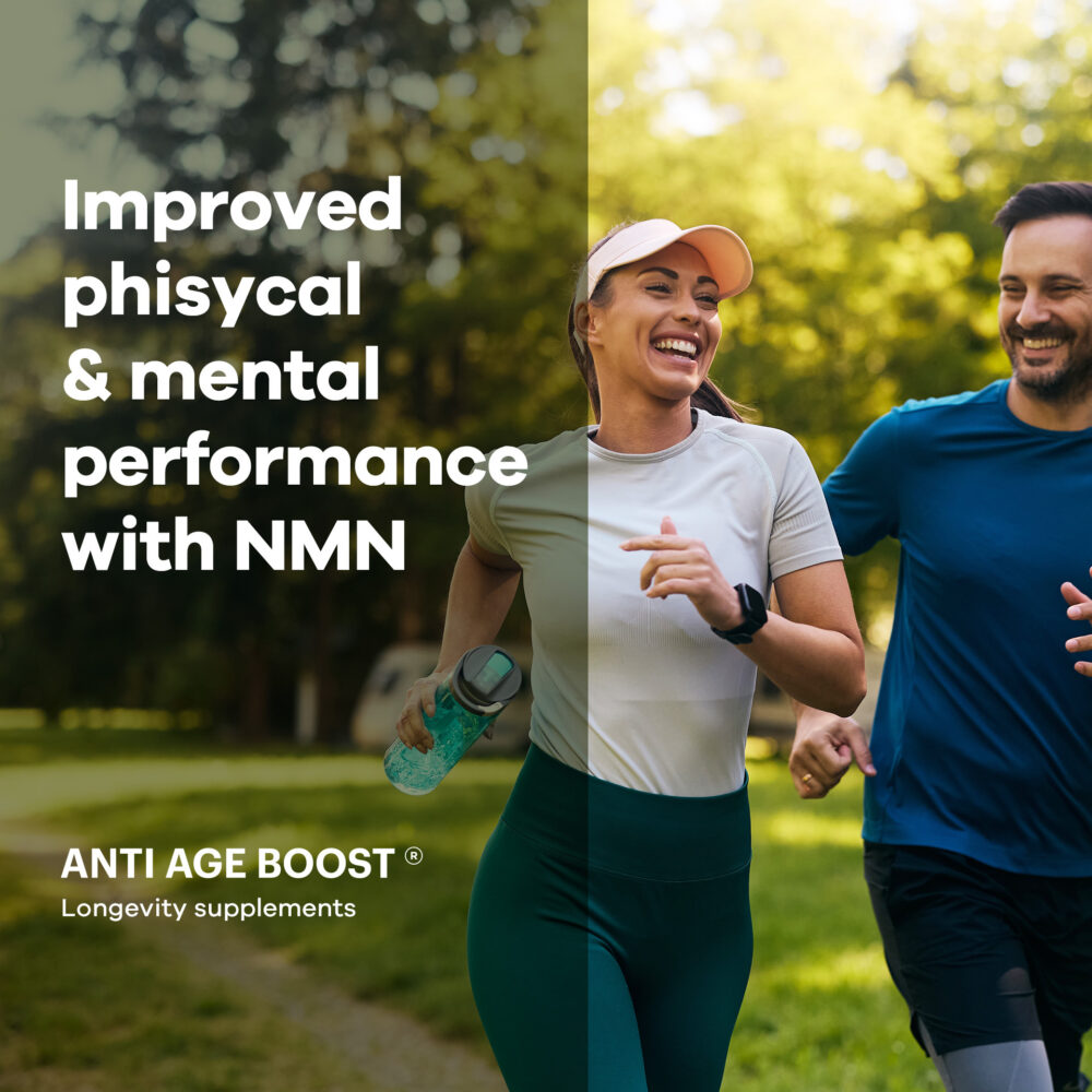 a man and woman running in a park